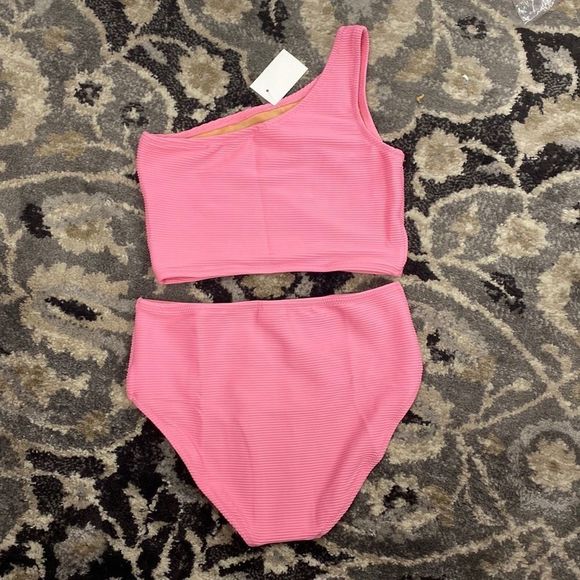 J. Crew Swim J Crew Girls Ribbed Oneshoulder Twopiece Swimsuit With